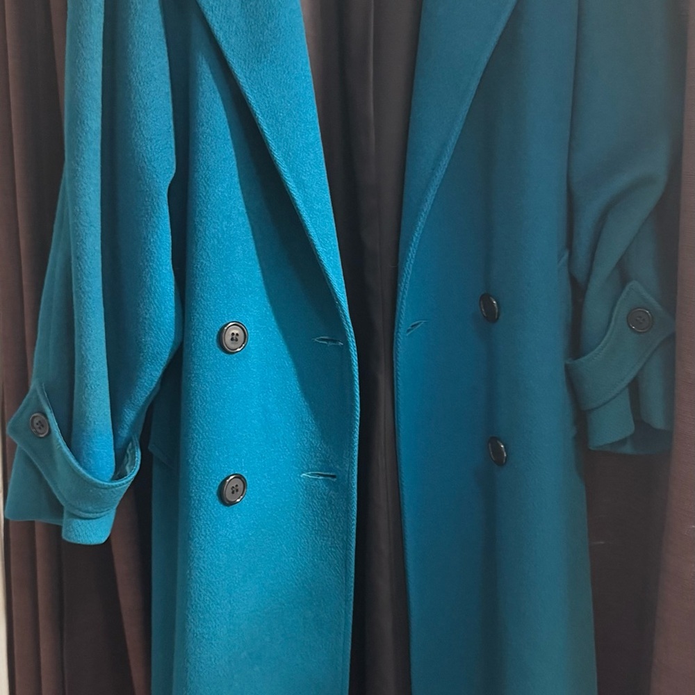 Classic Blue Turquoise 100% Wool Double-Breasted Pea Coat